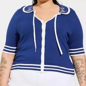 Torrid Retro Chic Blue Sailor Pinup Sweater Cardigan 3X Nautical